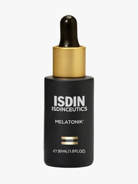 Isdin Melatonik in branded dropper component on a light gray background